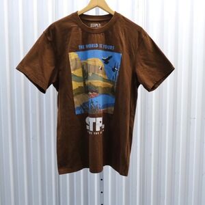 Staple Graphic T-Shirt Mens Large Brown The World Is Yours STPL Desert Cotton
